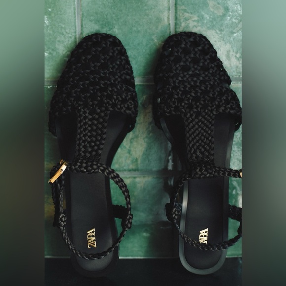 Zara Shoes - NWT Zara Satin Sandals With Braided Straps & Buckles